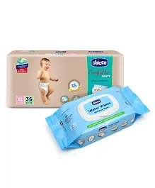 Chicco Comfypro Diaper Pants Extra Large - 36 Pieces &  Water Wipes 99% Pure Water - 72 Pieces
