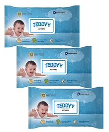 Teddyy Baby Wet Wipes With Lid - 72 Pieces (Pack of 3)