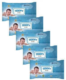Teddyy Baby Wet Wipes With Lid - 72 Pieces (Pack of 5)