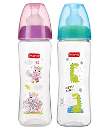 Babyhug Square Sterilizable Feeding Bottle Pink & Blue - 250 ml Pack of 2