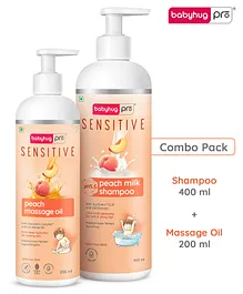 BabyhugPro Sensitive pH 5.5 Peach Milk Shampoo - 400 ml and BabyhugPro Sensitive Peach Massage Oil - 200 ml