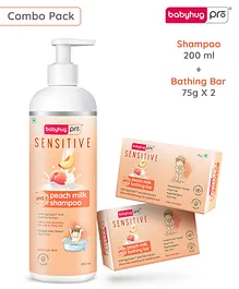 BabyhugPro Sensitive pH 5.5 Peach Milk Shampoo - 200 ml and BabyhugPro Sensitive pH 5.5 Peach Milk Bathing Bar - 75 g - Pack of 2