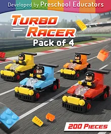 Intelliskills 4-in-1 Turbo Racer: Build Your Own Cars Combo | 200 Pieces: 4 Cars (Blue, Yellow, Red, Orange)| STEM Building Blocks Construction Set | BIS Certified | Educator Recommended | For Giftin