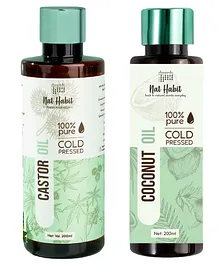 Nat Habit 100% Pure Cold-Pressed Castor Oil 200ml & Virgin coconut Oil 200ml