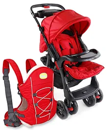 Babyhug Wander Buddy Stroller - Red AND Babyhug Cuddle Up 3 Way Baby Carrier - Red