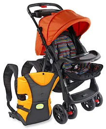 Babyhug Wander Buddy Stroller - Orange & Black AND Babyhug Kangaroo Pouch 3 Way Baby Carrier - Orange & Black