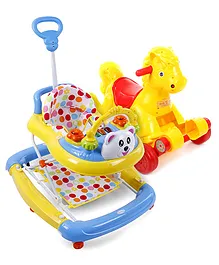Babyhug Rock O Ride Pony Ride-on - Yellow AND Babyhug Mini Steps Baby Walker - Yellow & Blue