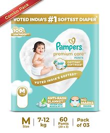 Pampers Premium Care Pants Baby Diapers (M) Size - 60 Pieces (20X3)