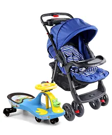 Babyhug Wander Buddy Stroller - Blue AND Babyhug Froggy Gyro Swing Car - Blue