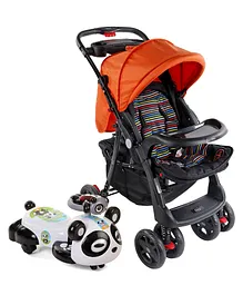 Babyhug Wander Buddy Stroller - Orange & Black AND Babyhug Panda Gyro-Swing Car - Black & White