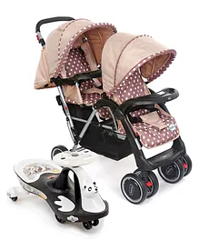Babyhug Twinster Stroller - Coffee Brown AND Babyhug Baby Panda Gyro Swing Car - Black & White