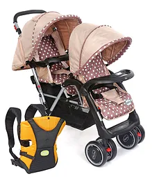 Babyhug Kangaroo Pouch 3 Way Baby Carrier - Orange & Black And Babyhug Twinster Stroller - Coffee Brown