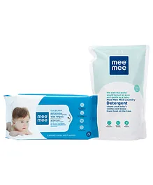 Mee Mee Caring Baby Wet Wipes - 72 Pieces AND Mee Mee Baby Laundry Detergent - 1 2 Litres