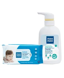 Mee Mee Caring Baby Wet Wipes - 72 Pieces AND Mee Mee Baby Accessories And Vegetable Liquid Cleanser - 300 ml