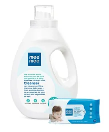 Mee Mee Caring Baby Wet Wipes - 72 Pieces AND Mee Mee Baby Accessories and Vegetable Liquid Cleanser - 1500 ml
