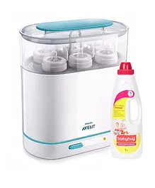 Avent 3-in-1 Electric Steam Sterilizer and Babyhug Feeding Bottle Accessories & Vegetables Liquid Cleanser - 1000 ml