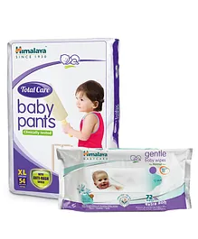 Himalaya Herbal Total Care Baby Pants Style Diapers Extra Large - 54 Pieces &  Baby Wipes - 72 Pieces