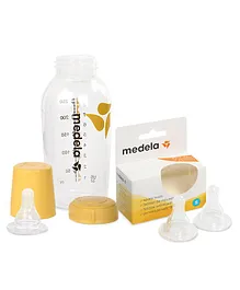 Medela - Spare Teats Small Size - Pack of 2 & Feeding Bottle With Teat Yellow - 250 ml