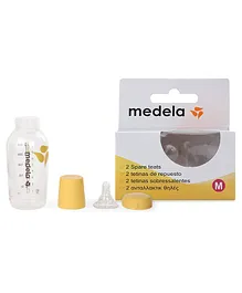 Medela Feeding Bottle With Teat Yellow - 250 ml & Medela - Spare Teats Medium Size - Pack of 2