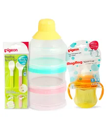 Pigeon - Feeding Spoon Set ,   Powder Milk Container & Mag Mag Spout Cup With Handle Yellow - 200 ml