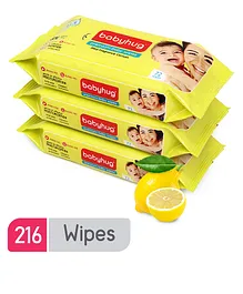 Babyhug Premium Baby Lemon Wipes - 72 Pieces ( Pack of 3 )