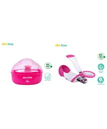 1st Step Easy Grip Baby Nail Clipper With Magnifying Glass and Soft powder puff with case - Pink