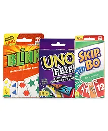 Mattel Uno Card Game With Customizable Wild Cards, Skip Bo & Blink Cards Game - Multi Color