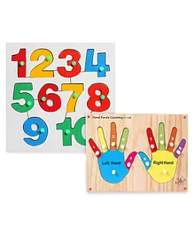 Kinder Creative Wooden Hand Puzzle Counting With Knob Puzzle & Little Genius Number Inset Tray Puzzle 1 to 10 - Multi Color