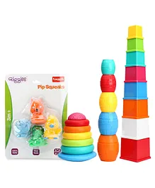 Giggles Combos of Stack N Nest Toy Set 3 in 1 - Multi Color  &  Pip Squeaks bath toys- Multicolor