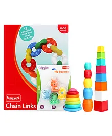 Giggles Combos of Chain Links & Stack N Nest Toy Set 3 in 1 - Multi Color & Four Types Of Giggles Pip Squeaks - Multicolor