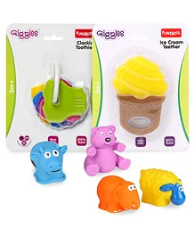 Giggles Funskool Ice Cream Teether - Yellow & Coffee Brown,Giggles Animal Shaped Squeaky Bath Toys Pack of 4 - Multicolour, Funskool Giggles - Clackie Toothies