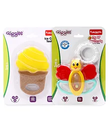 Giggles Funskool Ice Cream Teether - Yellow & Coffee Brown & Giggles My Little Butterfly Teether Rattle - Yellow Red
