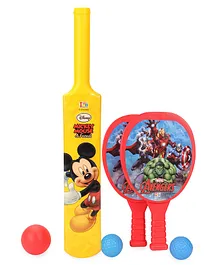 Disney Mickey Mouse Cricket Ball And Bat(Color may Vary) & Marvel Avengers Racket Set (Color And Print May Vary)