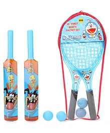 Doraemon Beach Tennis Racket Set (Color May Vary) & Looney Tunes My First Bat & Ball Set of 2 (Color May Vary)