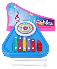 Prime 3 in 1 Drum & Xylophone - Blue & Ratnas Mouth Organ (Color May Vary)