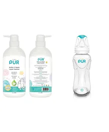 Pur Bottle And Nipple Liquid Cleanser - 500 ml with Slim Neck Feeding Transparent Bottle - 250 ml