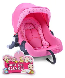 Babyhug Onyx Car Seat Cum Carry Cot With Rocking Base AND Firstcry Baby On Board Sign (Pink)