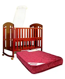 Babyhug Florence Wooden Cot Cum Rocker With Storage Space  - Cherry AND Babyhug Mattress - Maroon (Print May Vary)