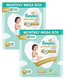 Pampers Premium Care Pant Style Diapers Medium Size Monthly Pack - 108 Pieces - (Pack of 2)