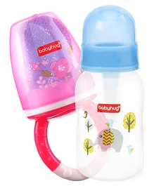 Babyhug Cereal Feeder With Spoon Blue - 150 ml & Fruit And Food Nibbler - Pink Combo Pack