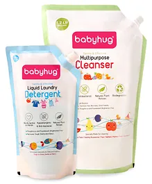 Babyhug Liquid Laundry Detergent Refill Pack - 750 ml & Multipurpose Liquid Cleanser Refill Pack - 1200 ml