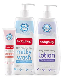 Babyhug Moisturising Cream 100 ml, Milky wash 400 ml & Moisturising Lotion 400 ml Combo