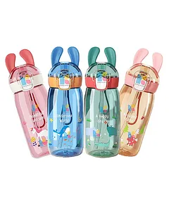 Cartoon Plastic Water Bottle With Strap, Pop-up Lid And Soft Straw, Cute  Design