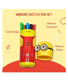 Minion Shape Pencil Box with Sketch Pen  12 Pens Set of 2