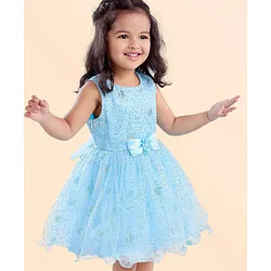 Babyhug Sleeveless Glittery Party Frock With Bow Light Blue Online in India Buy at Best Price from Babyhug.in