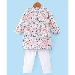 Babyhug 100 Cotton Woven Full Sleeves Floral Printed Kurta Pyjama