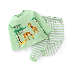 Babyhug Cotton Knit Full Sleeves Night Suit Stripes Giraffe Print Green Online in India Buy at Best Price from Babyhug.in