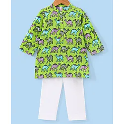 Babyhug Cotton Woven Full Sleeves Camel Printed Kurta Pyjama Set