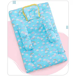 Babyhug 100 Cotton Bedding Set with Neck Pillow And Bolsters Set Cloud Rainbow Print Blue Online in India Buy at Best Price from Babyhug.in