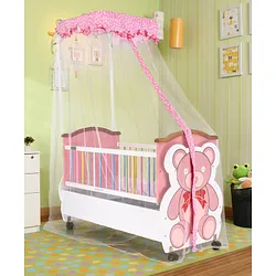 Babyhug Wooden Teddy Bear Cradle With Wheel Big Storage Drawers For Toys Pink Online in India Buy at Best Price from Babyhug.in